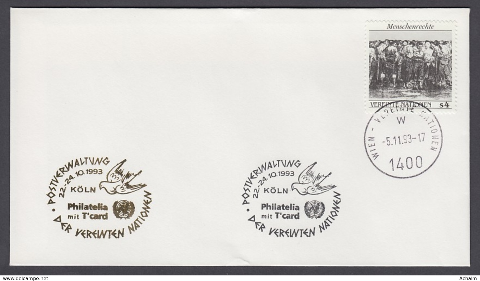UNO Wien-UN Vienna - Beleg 1993 - MiNr. 96 - Gold-Sonderstempel - Philatelia Mit T'card, Köln - UNO