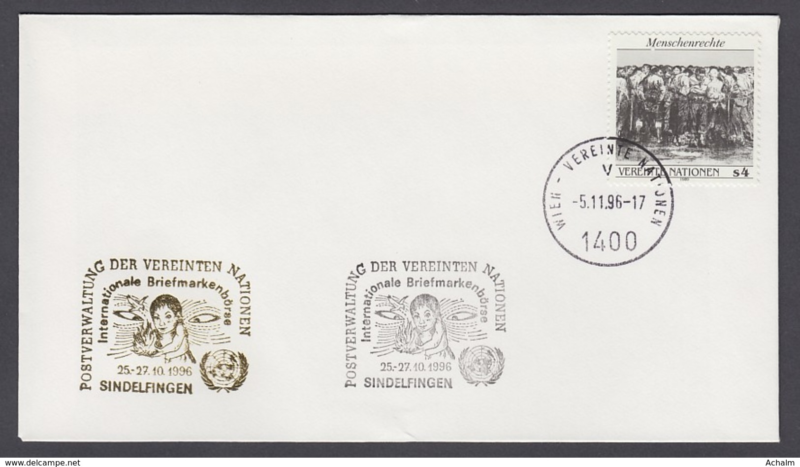 UNO Wien-UN Vienna - Beleg 1996 - MiNr. 96 - Gold-Sonderstempel - Int. Briefmarkenbörse, Sindelfingen - UNO