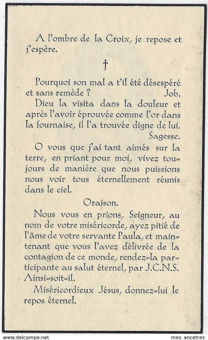 En 1939 Bailleul (59) Paula VANGHEENBERGHE Ep Ernest HEUSELE Membre De L.F.A.C.F - Décès