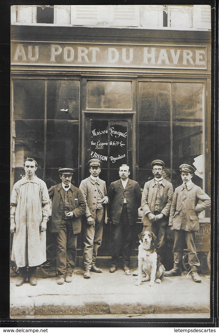 CARTE PHOTO 75 - Paris, Devanture D'un Commerce Et Ses Employés - Chien Et Sa Voiture à Chien - Autres & Non Classés