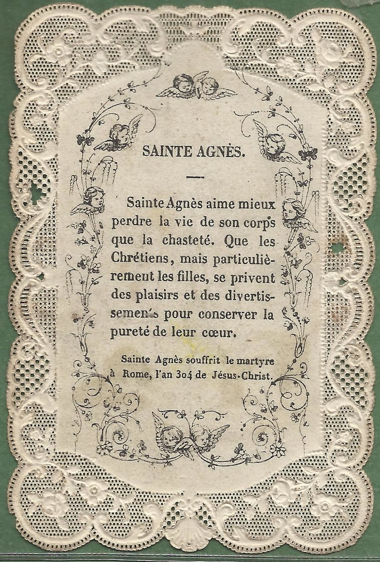 Image Religieuse XIXème Canivet Avec Dentelle - "Sainte Agnès" - Religion & Esotérisme