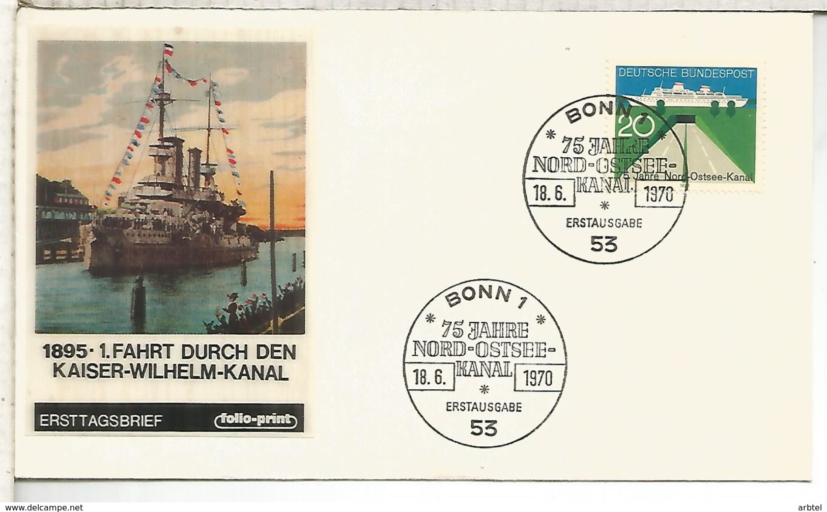 ALEMANIA FDC 1970 CANAL DEL MAR DEL NORTE NORD OSTSEE KANAL - Barcos