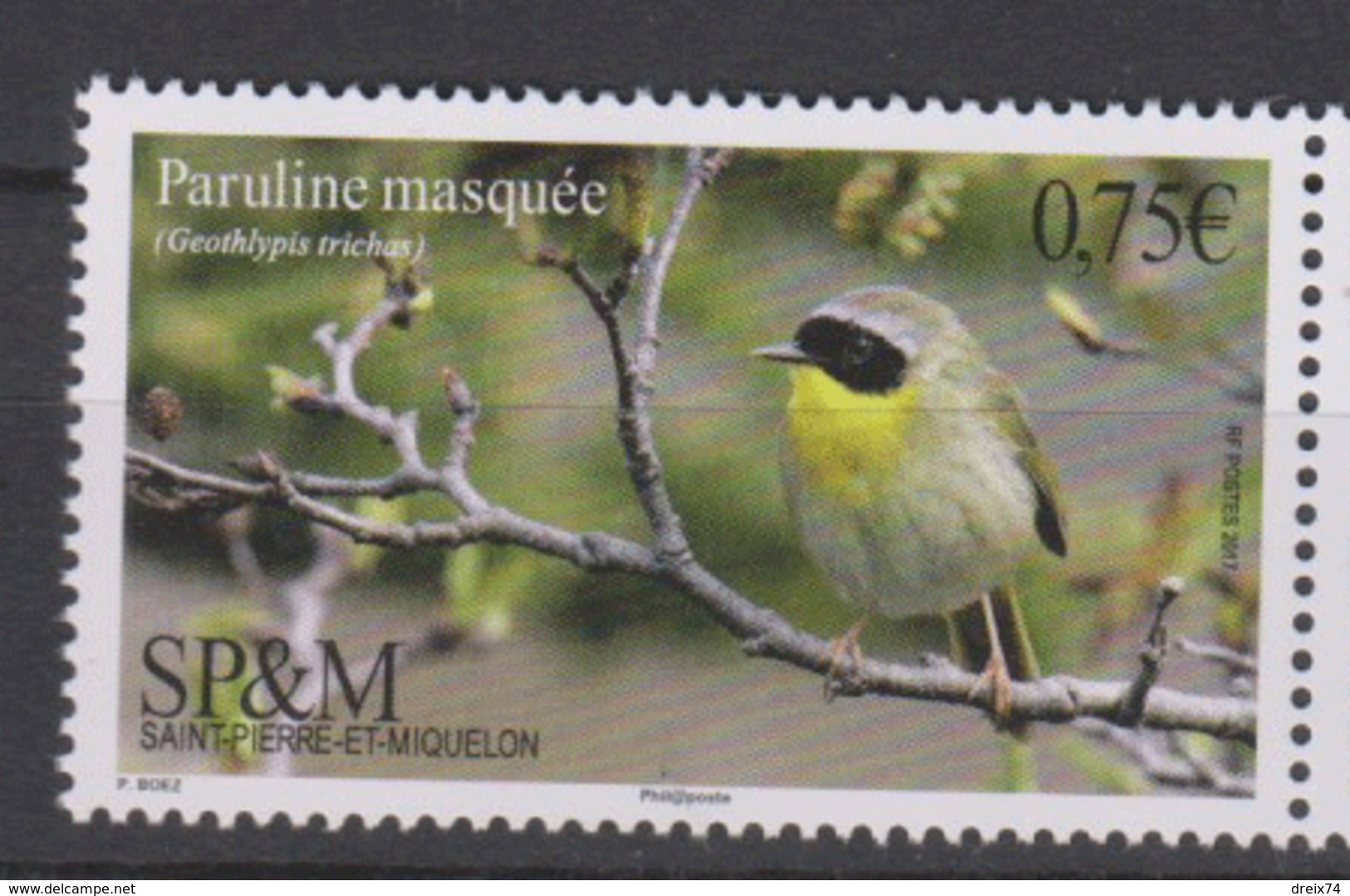 #281 - 2017 SAINT PIERRE ET MIQUELON - Timbre Neuf PARULINE MASQUEE Oiseau Passereau - Unused Stamps