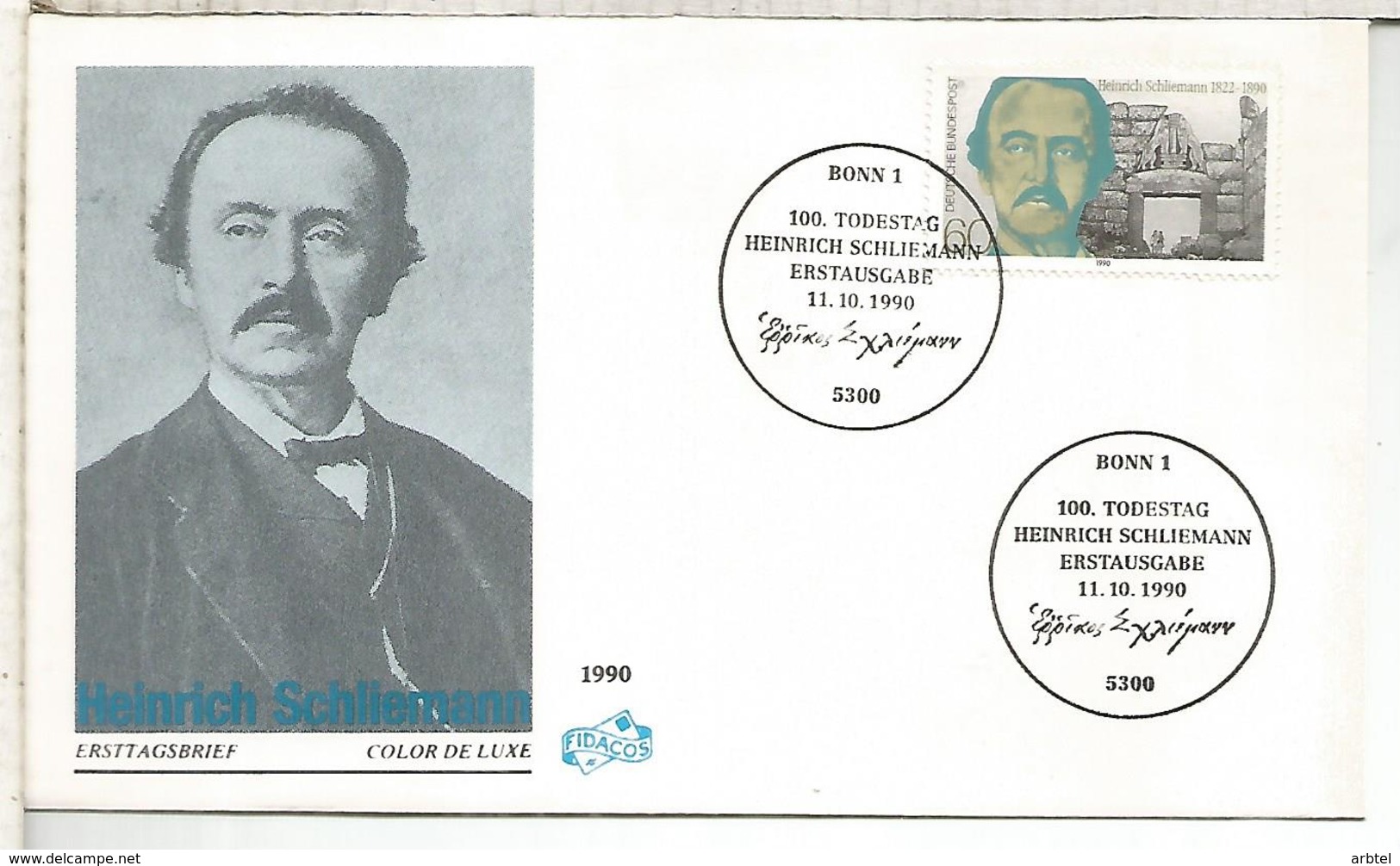 ALEMANIA FDC 1990 HEINRICH SCHLIEMANN ARQUEOLOGIA - Arqueología