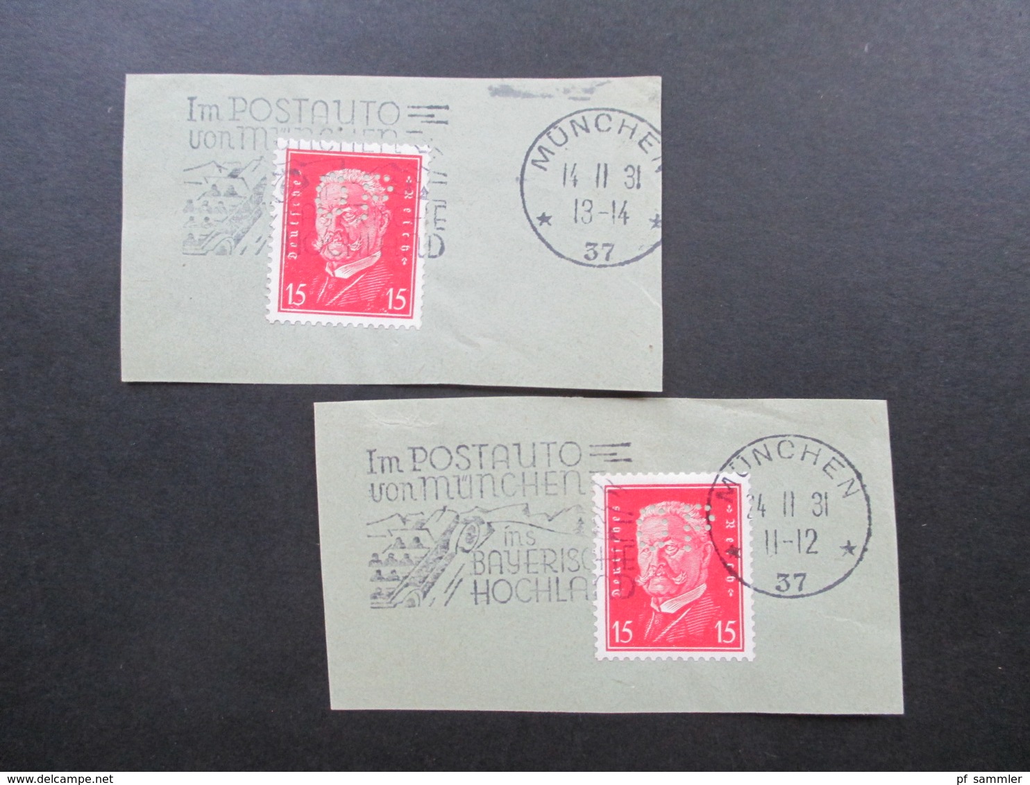 DR 1931 Und 38 Briefstücke Marken Mit Perfin / Firmenlochung 1x WS Und 2x OP Maschinenstempel Stuttgart / München - Usados