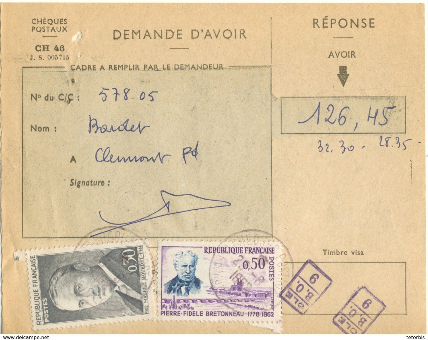 TARIF RARE- 30C BOURDET 50C BRETONNEAU TARIF 80C NOTIFICATION D'AVOIR 25/08/62 - 1961-....