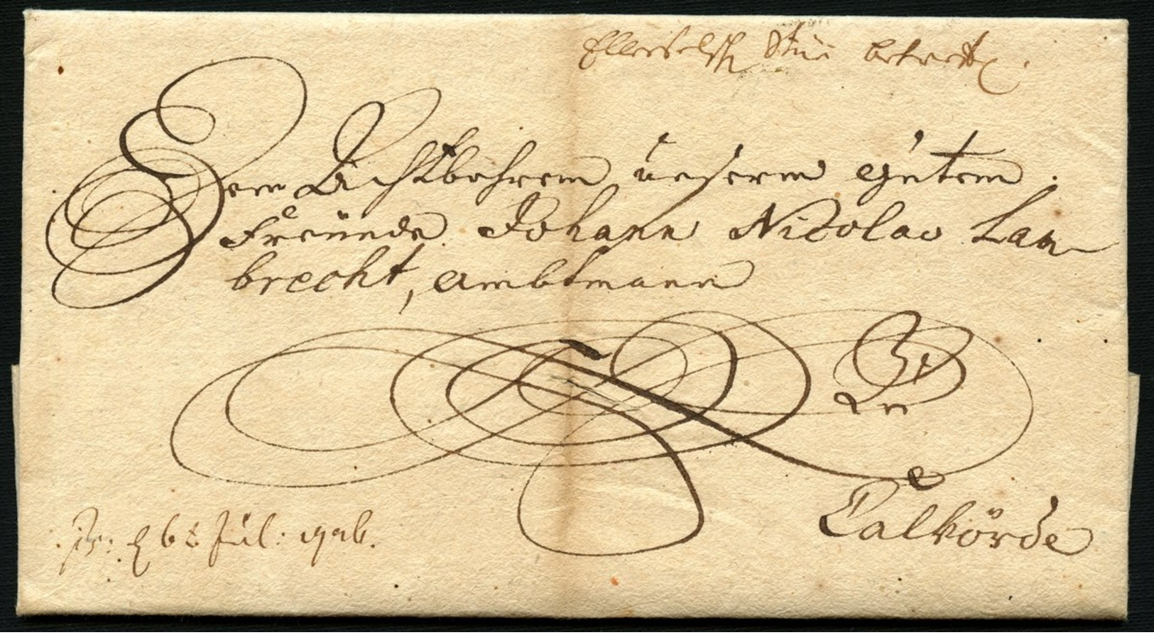 VORPHILABRIEF AUS WOLFENBÜTTEL 1726 NACH CALFÖRDE, RÖTELSTRICHE,WZ-PAPIER - Prephilately