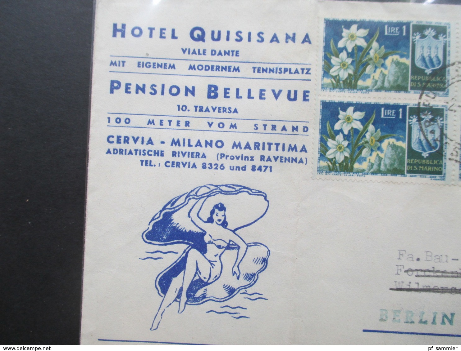 San Marino Hotelumschlah Hotel Quisisana / Pension Bellevue Milano Nach Berlin Und Dort Innerhalb Berlins Weitergeleitet - Cartas & Documentos