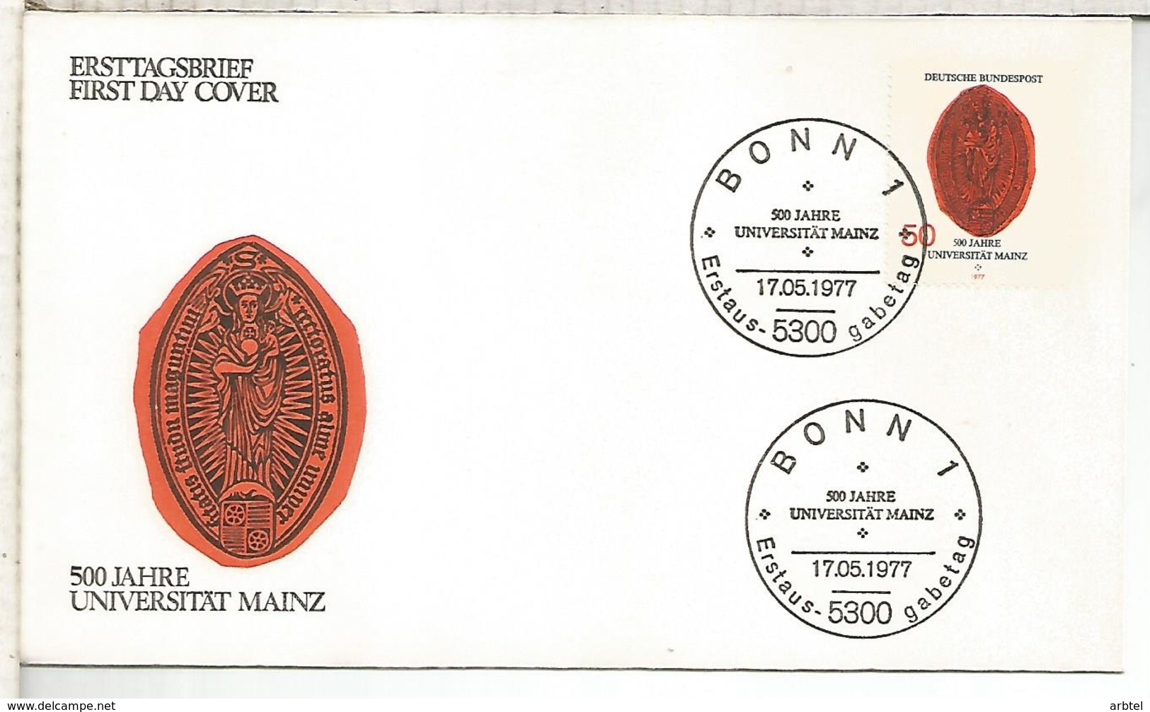 ALEMANIA FDC 1977 500 AÑOS UNIVERSIDAD MAINZ - Otros & Sin Clasificación