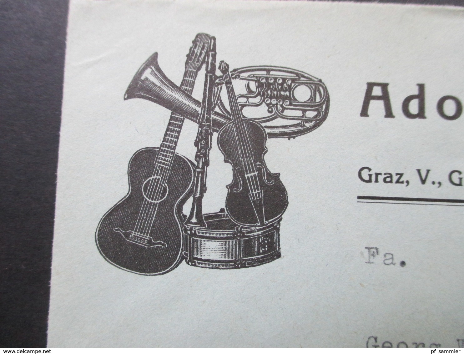 Österreich 1961 Schöner Firmenumschlag Adolf Stowasser Musikinstrumenten Erzeugung Graz. Thematik Musik / Instrumente - Briefe U. Dokumente