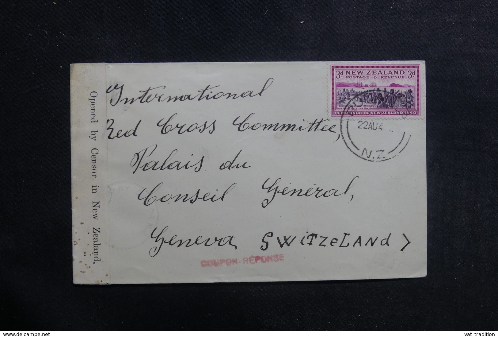 NOUVELLE ZÉLANDE - Enveloppe Pour La Croix Rouge De Genève Avec Contrôle Postal - L 39917 - Brieven En Documenten