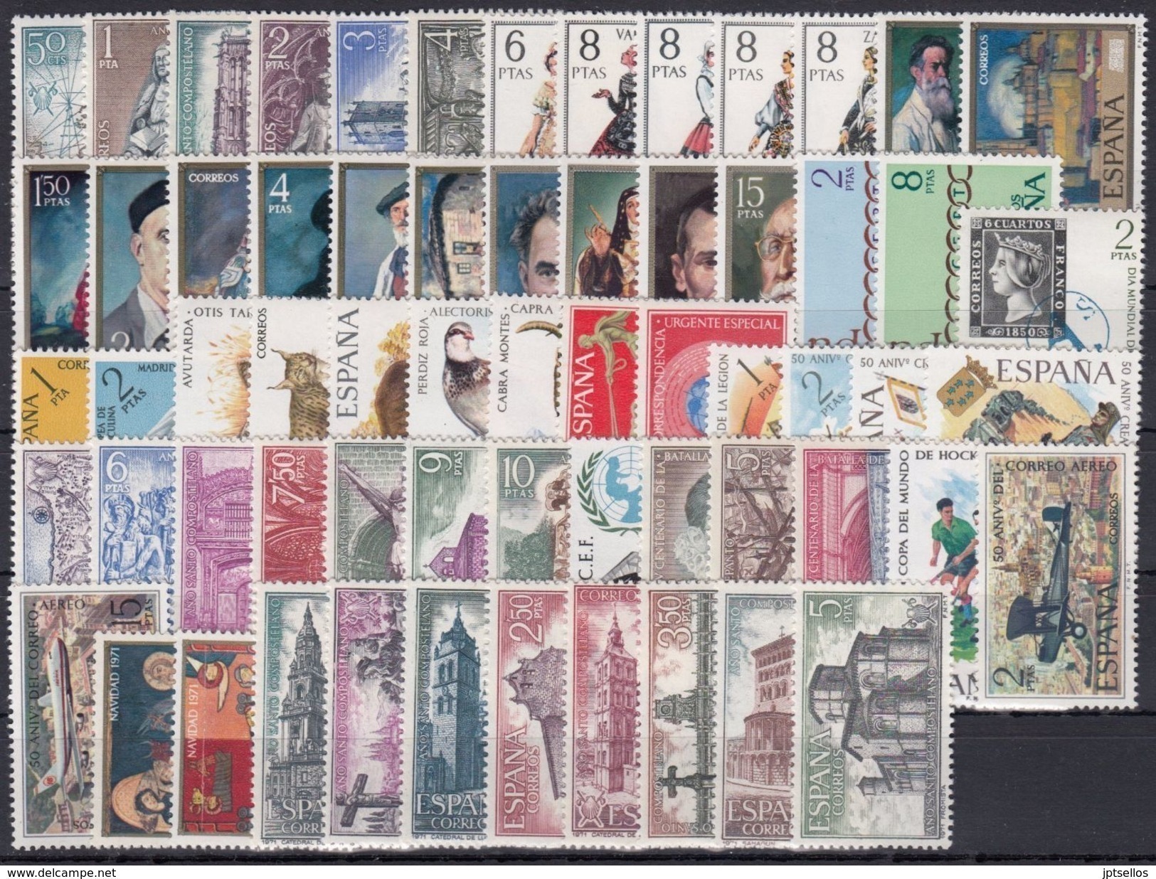 ESPAÑA 1971 Nº 2008/2070 AÑO NUEVO COMPLETO CON TRAJES,63 SELLOS - Años Completos