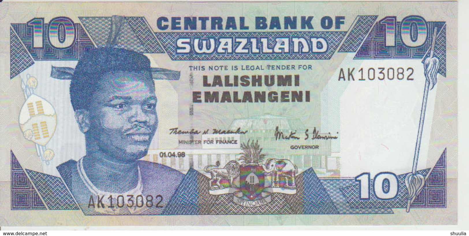 Swaziland 10 Lamabili 1998 Pick 24c UNC - Swaziland