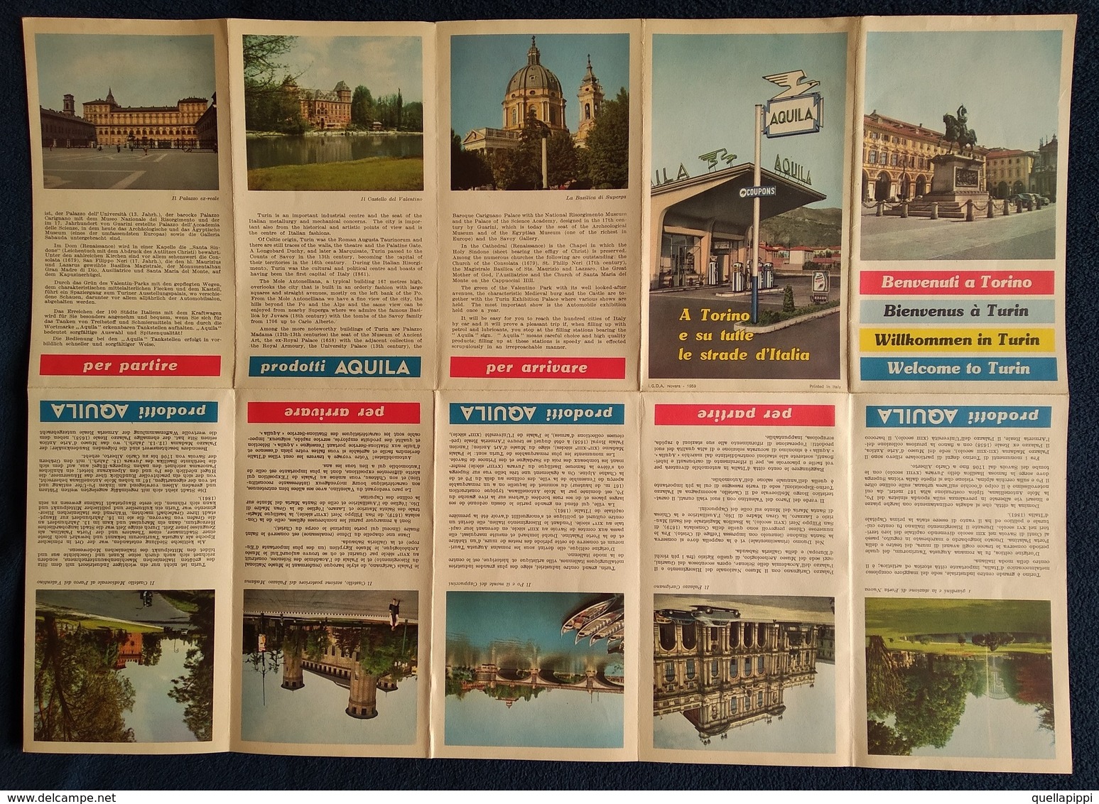 09427 "TORINO - GUIDA TURISTICA - DISTRIBUTORE AQUILA" DEPLIANT TURISTICO 1959 - Dépliants Turistici