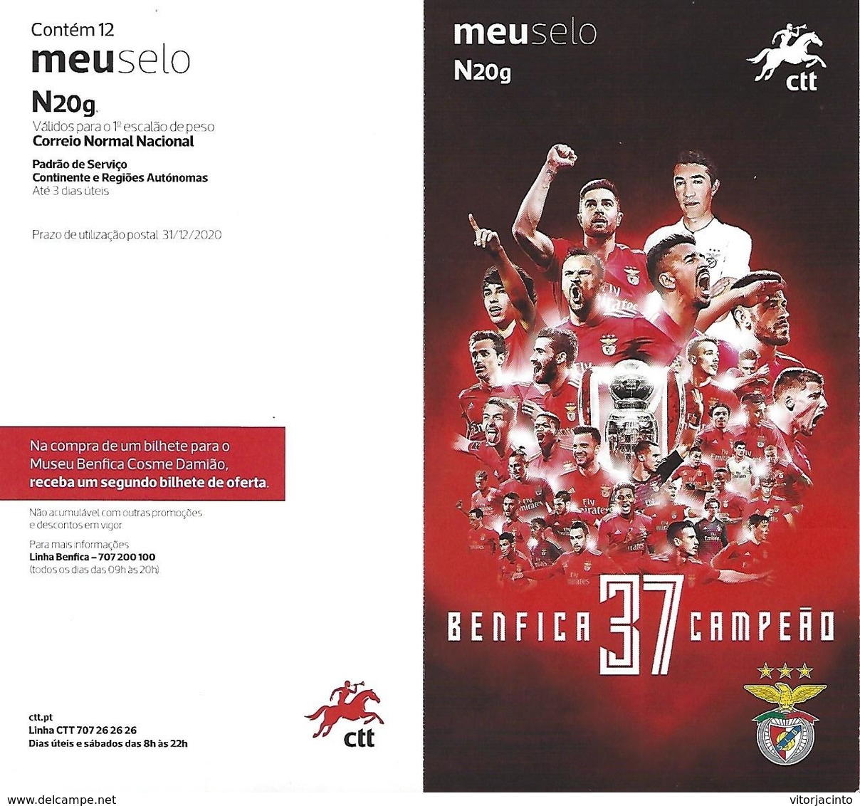 PORTUGAL - 12 Auto-adhesive My Stamp (meuselo), N20g - BENFICA Champion 37th + Post Card + 12 Magnets - Clubs Mythiques