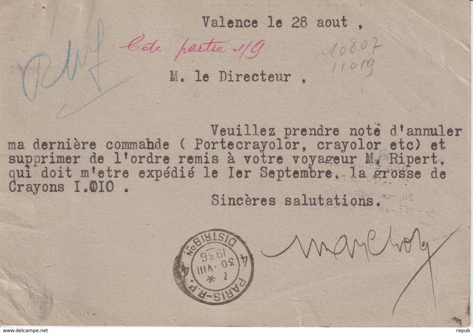 Entier Type Paix 1936 De Valence Pour Paris Oblit. Krag - 1921-1960: Modern Period