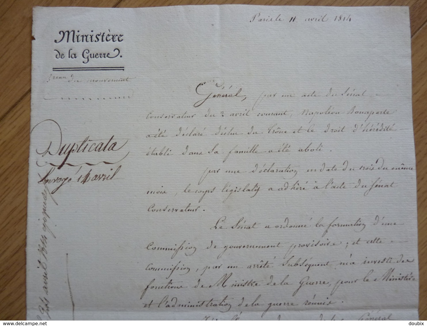 General DUPONT De L'ETANG (1814) Abdication NAPOLEON BONAPARTE. Autographe - Other & Unclassified