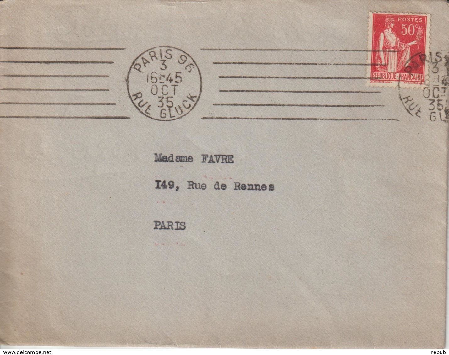 Lettre 1935 De Paris 96 Pour Paris Oblit. RBV - 1921-1960: Modern Tijdperk