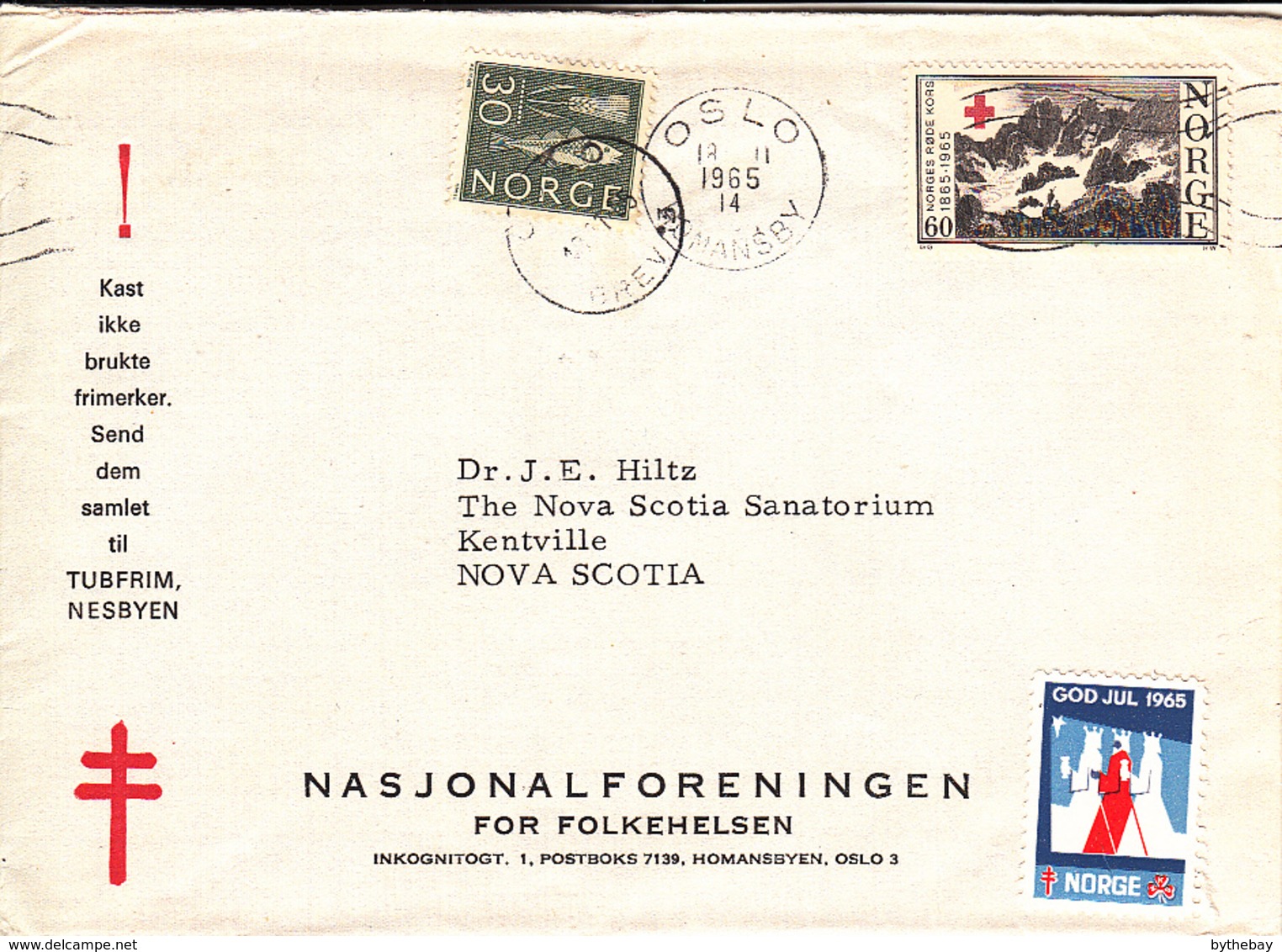 Norway 1965 Cover To Canada Oslo 18 11 1965 Christmas Seal, NS Sanatorium - Brieven En Documenten