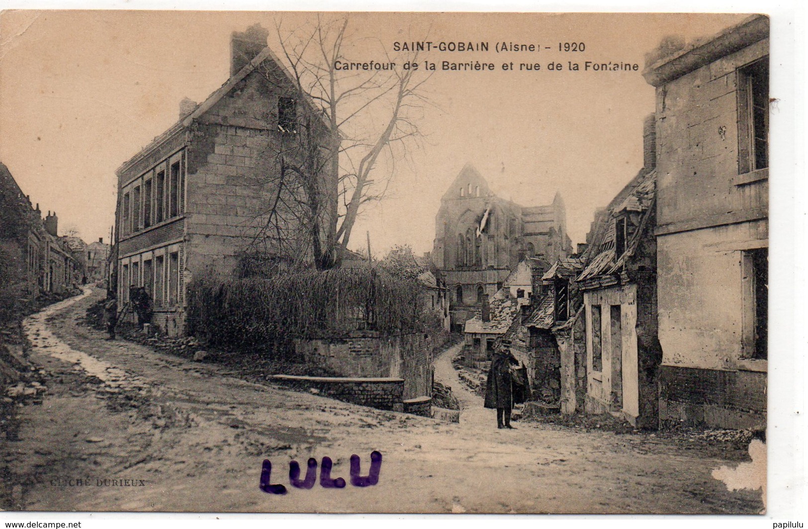 DEPT 02 : Cliché Durieux : 1920 Saint Gobain Carrefour Et De La Barrière Et Rue De La Fontaine - Altri & Non Classificati