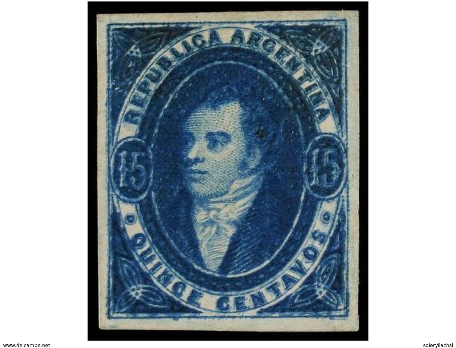 (*) ARGENTINA. Sc.16. 1867. 15 Ctvos. Azul. Color Y Márgenes Excepcionales. EXTRAORDINARIO EJEMPLAR. Ex. LARS AMUNDSEN. - Autres & Non Classés