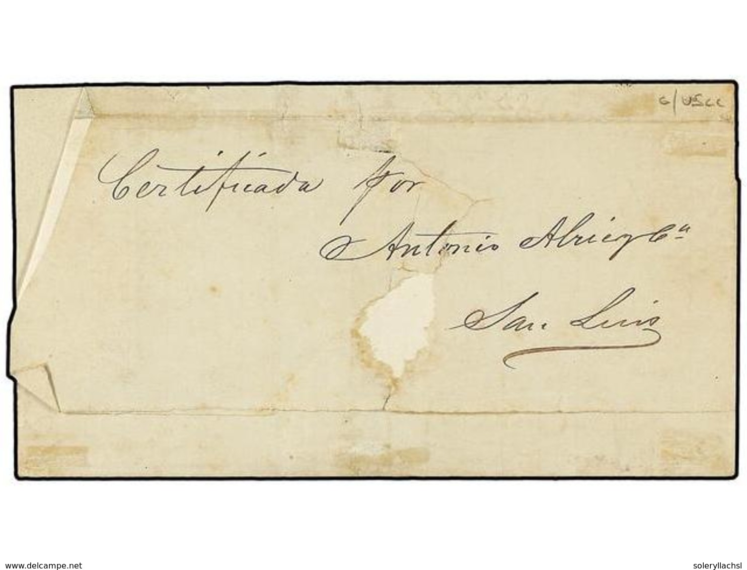 ARGENTINA. Sc.12, 13 (2). 1868. SAN LUIS A MENDOZA. Envuelta De Carta Certificada (falta Parte Del ángulo Superior Derec - Otros & Sin Clasificación