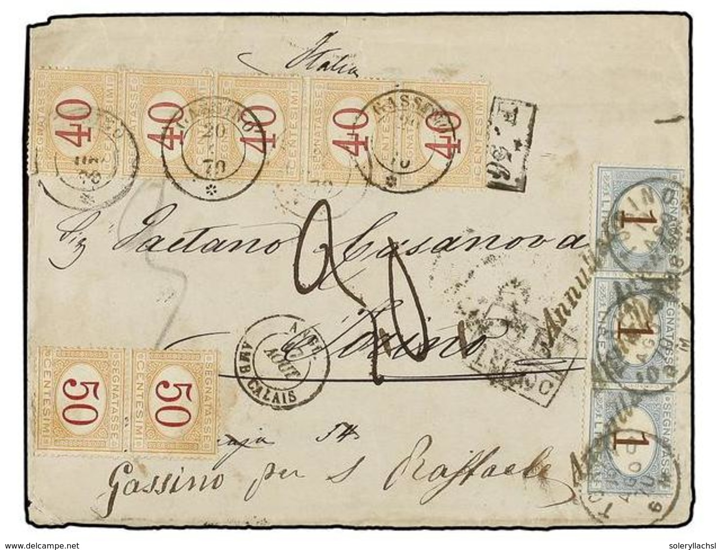 ARGENTINA. 1870. BUENOS AIRES A TORINO. Circulada Sin Sellos, A La Llegada Tasada Con Sellos Italianos De 1 Lira Tira De - Otros & Sin Clasificación