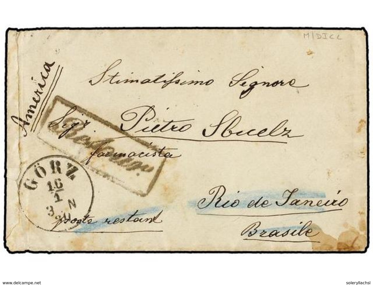 AUSTRIA. 1880 (Jan 16). Cover From Gorz To The Poste Restante At Rio De Janeiro With, On Reverse 1867-74 5kr. Red (4) Al - Autres & Non Classés