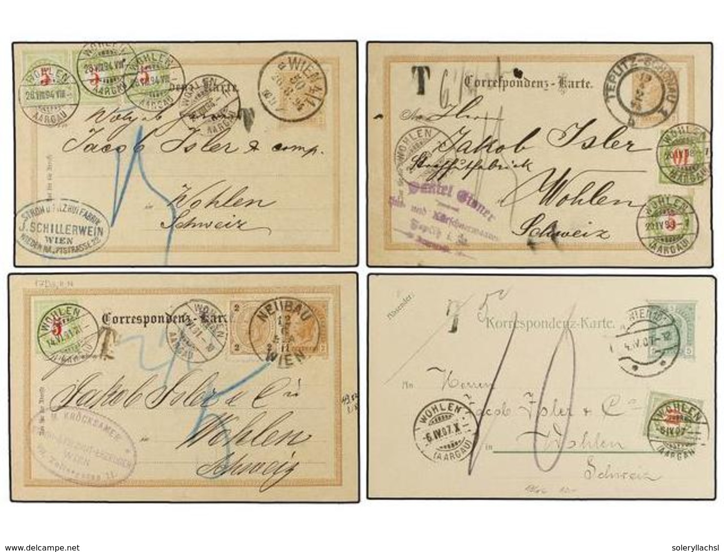 AUSTRIA. 1891-1909. Eight Postal Stationary Cards Taxed On Arrival With Swiss Stamps. - Sonstige & Ohne Zuordnung