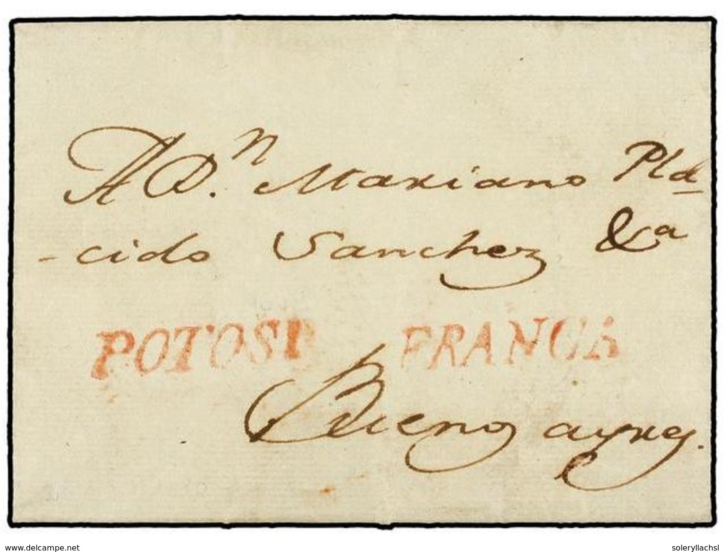 BOLIVIA. 1810 (26 Mayo). POTOSÍ A BUENOS AIRES. Carta Completa Con Texto, Marcas POTOSI Y FRANCA (nº 2 Y 7) En Rojo. - Autres & Non Classés