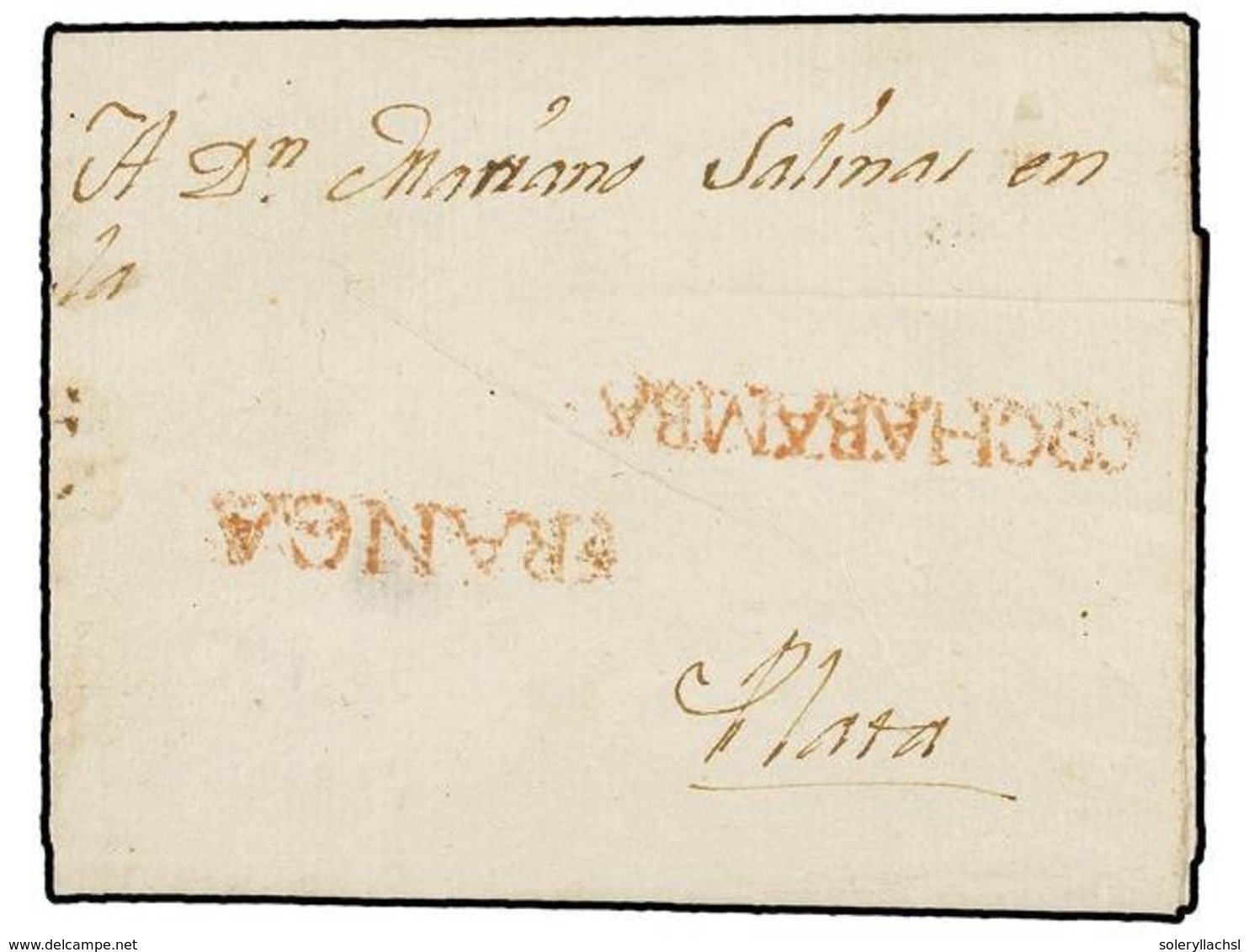 BOLIVIA. 1817 (16 Octubre). COCHABAMBA A PLATA. Carta Completa Con Texto, Marcas COCHABAMBA Y FRANCA (nº 1 Y 4). MUY RAR - Autres & Non Classés