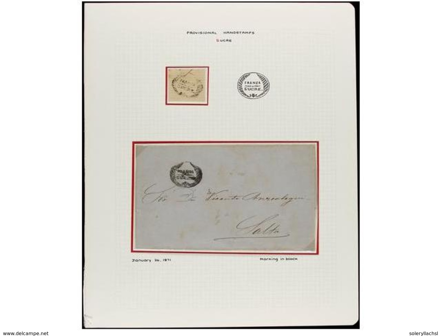 BOLIVIA. 1871-1878. SUCRE. Dos Cartas Con Marcas SUCRE Y FRANCA Usadas Provisionalmente Por Falta De Sellos De Correos. - Sonstige & Ohne Zuordnung