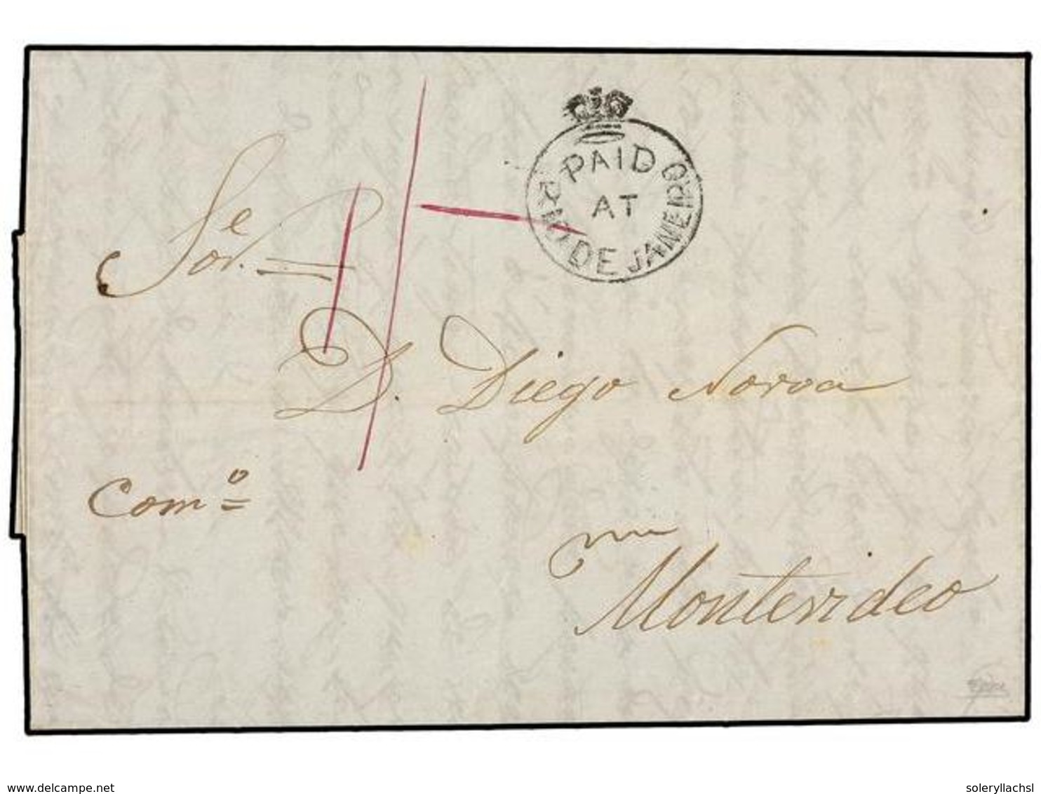 BRASIL. 1853. RIO DE JANEIRO A MONTEVIDEO. Marca PAID/AT/RIO DE JANEIRO. PRECIOSA. - Otros & Sin Clasificación