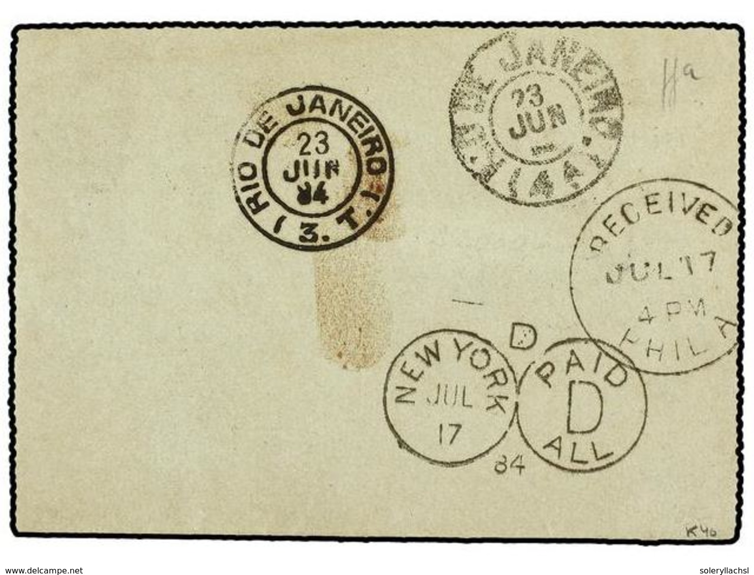 BRASIL. Sc.70, 82, 87 (2). 1884 (June 22). SAO PAULO To USA. 100 Reis Postal Stationary Envelope Uprated With Two 20 Rei - Autres & Non Classés
