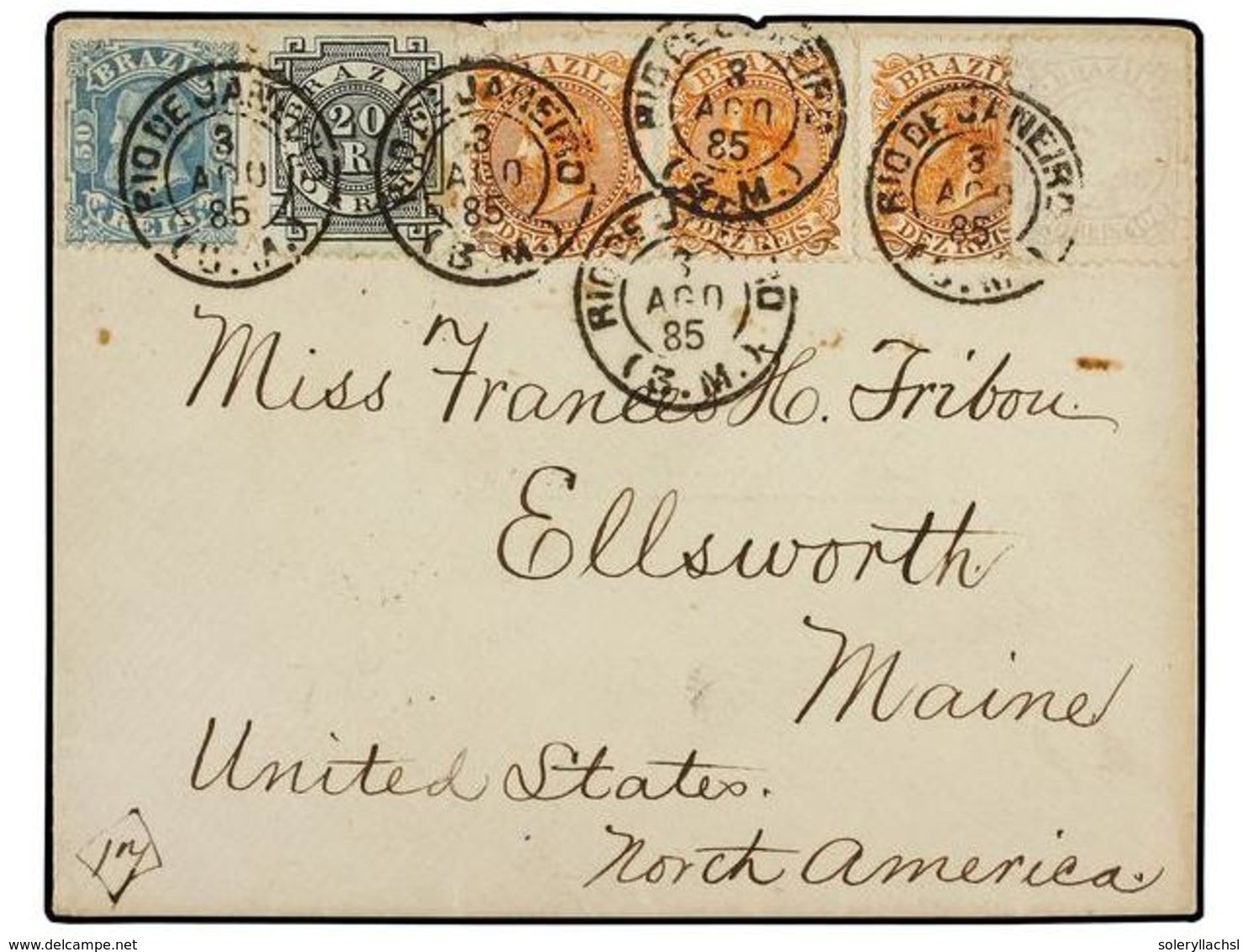 BRASIL. Sc.86,87,88 Y 91. 1885. RIO DE JANEIRO A USA. 10 Reis Naranja (3), 20 Reis Verde, 50 Reis Azul Y 100 Reis Lila.  - Autres & Non Classés