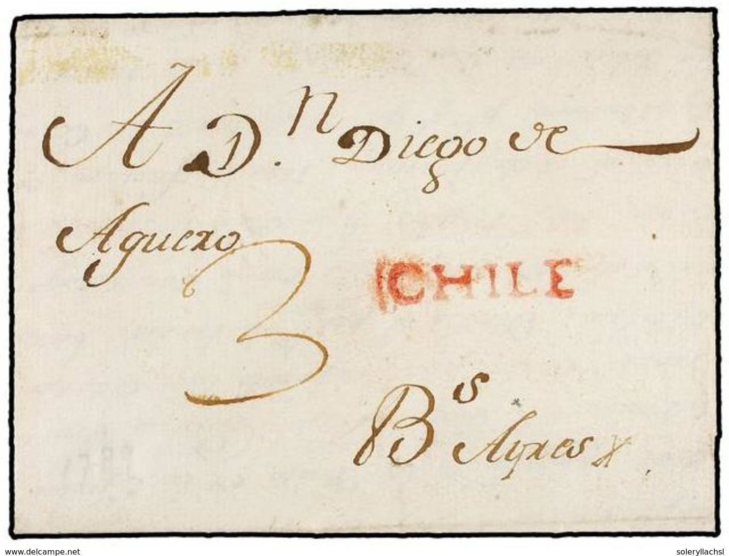 CHILE. 1789 (3 Abril). SANTIAGO A BUENOS AIRES. Carta Completa Con Texto, Marca Lineal CHILE (nº 2) En Rojo. RARÍSIMA Y  - Sonstige & Ohne Zuordnung