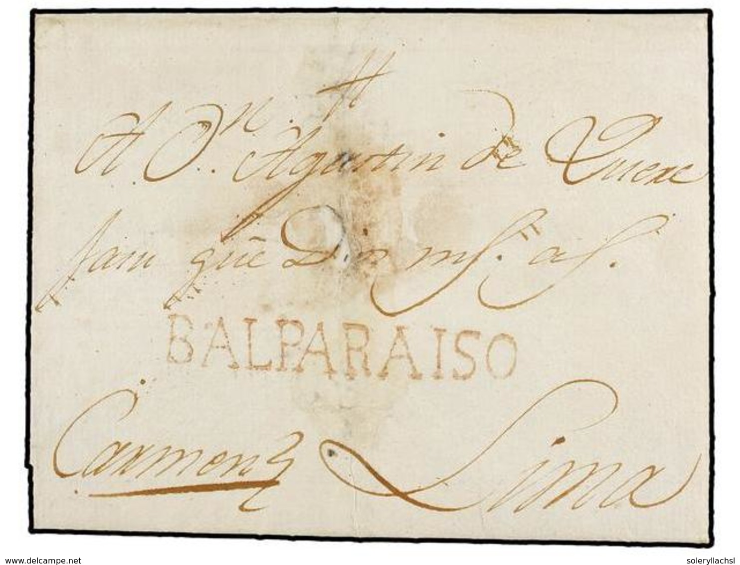 CHILE. 1796. VALPARAISO A LIMA. Envuelta Fechada En El Interior, Marca BALPARAISO (nº 1) En Rojo. Erosiones De Papel En  - Autres & Non Classés