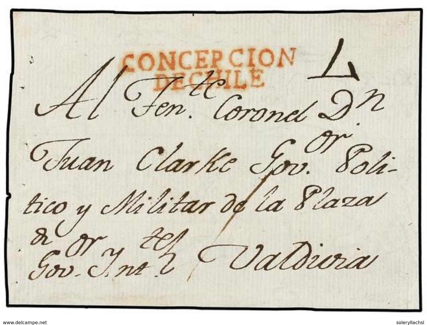 CHILE. (1802 CA.). FRONTAL Circulado Entre Los Gobernadores De CONCEPCIÓN Y VALDIVIA. Marca CONCEPCIÓN/DE CHILE (nº 3).  - Otros & Sin Clasificación