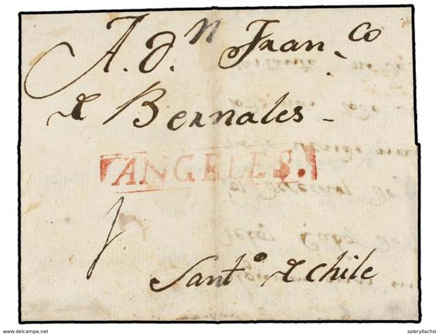 CHILE. 1811 (29 Septiembre). ANGELES A SANTIAGO. Carta Completa Con Texto. Marca ANGELES En Rojo. Portes De "1" Real Cor - Autres & Non Classés