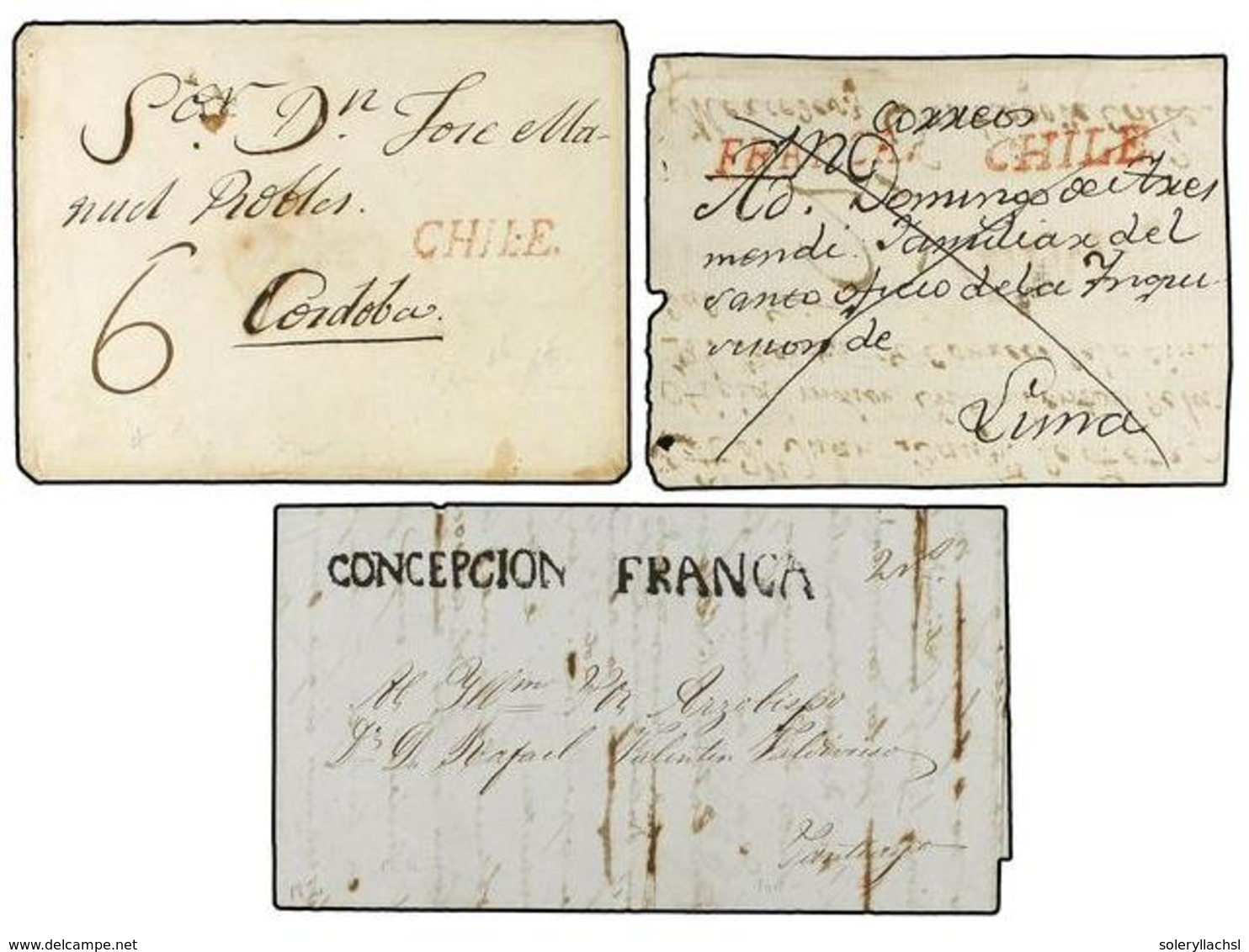 CHILE. 1800-1850. Conjunto De 13 Cartas O Frontales Con Diversas Marcas De COPIAPO, VALPARAISO, SANTIAGO Y CONCEPCIÓN. - Otros & Sin Clasificación