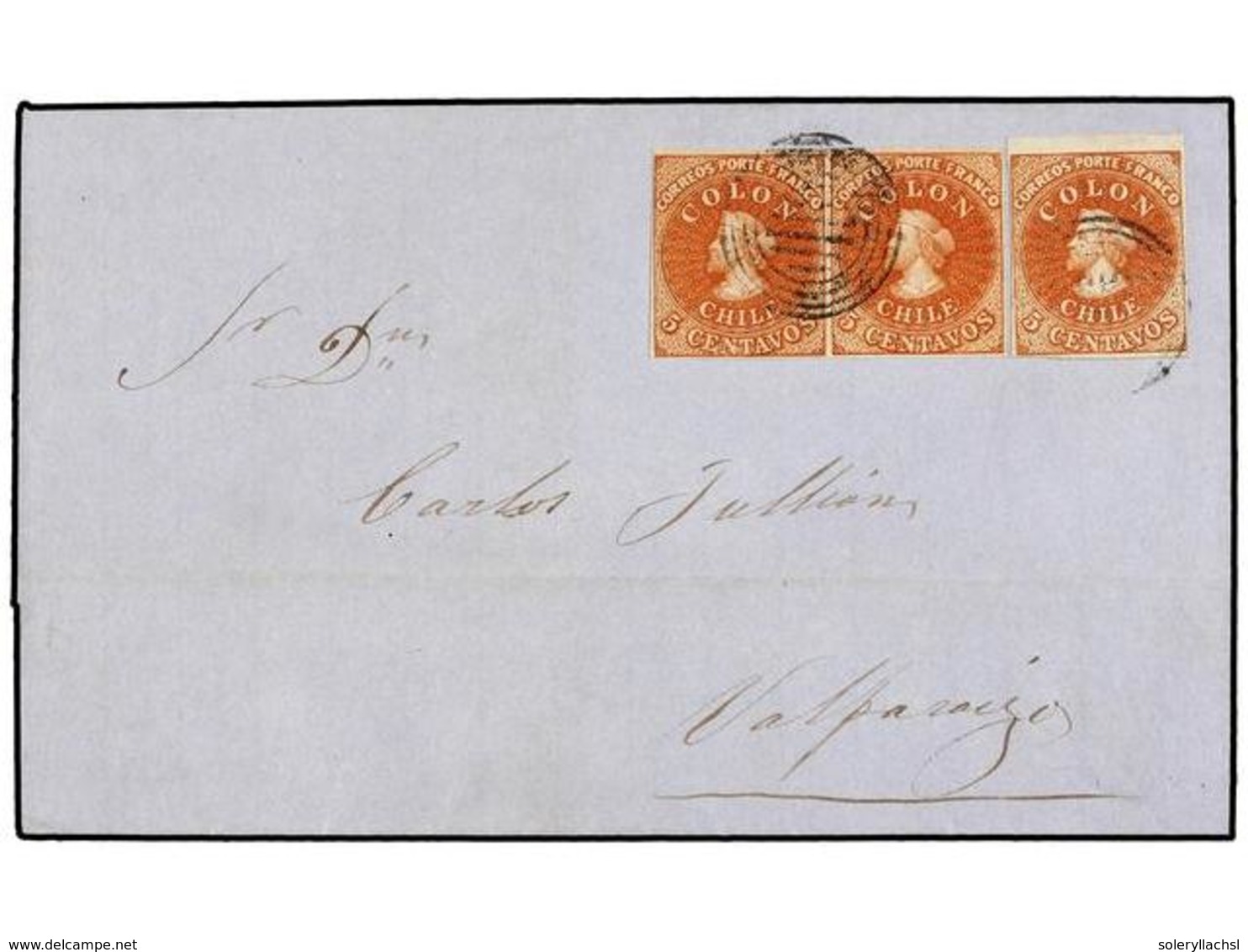 CHILE. Sc.3 (3). 1855. COPIAPO (18 Agosto) A VALPARAISO. 5 Cts. Castaño Rojo Pálido, Impresión Desmadryl, Pareja Más Un  - Otros & Sin Clasificación