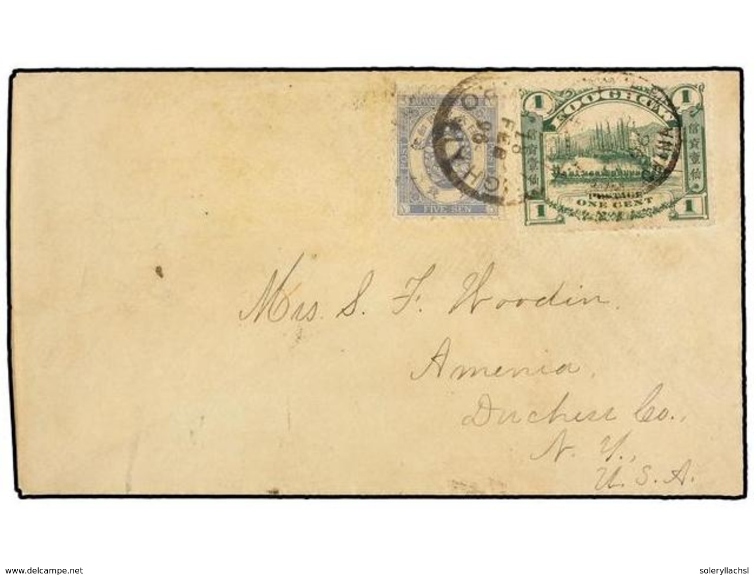 CHINA. 1896. FOOCHOW To NEW YORK. Envelope Franked With Foochow Local Stamp Of 1 Cent. Green Paying The Local Delivery T - Autres & Non Classés