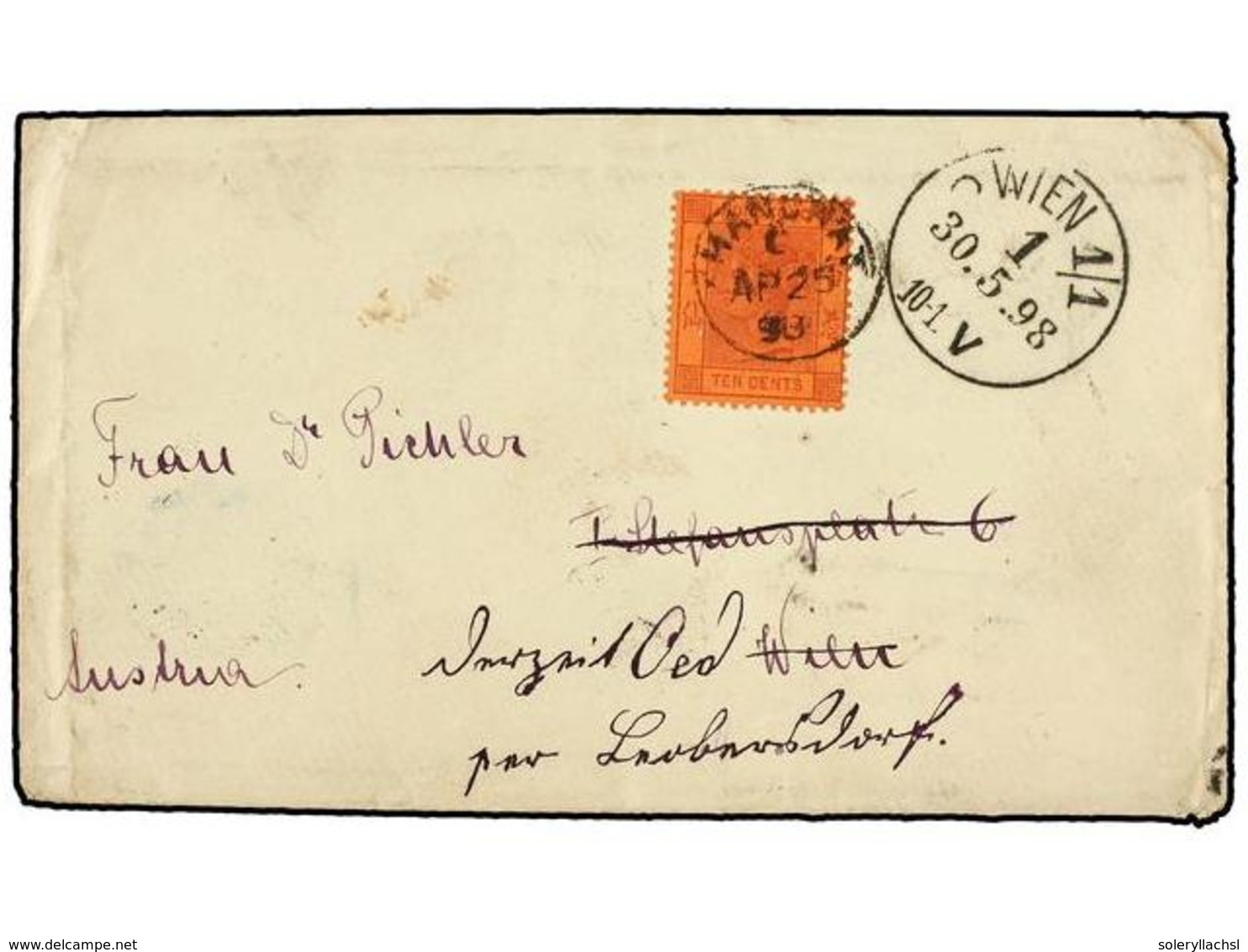 CHINA. 1898. PEKIN To WIEN. Envelope Franked With Two Chinese 5 Cents. Rose Stamps (on Reverse) Mixed With Hong Kong 10  - Sonstige & Ohne Zuordnung