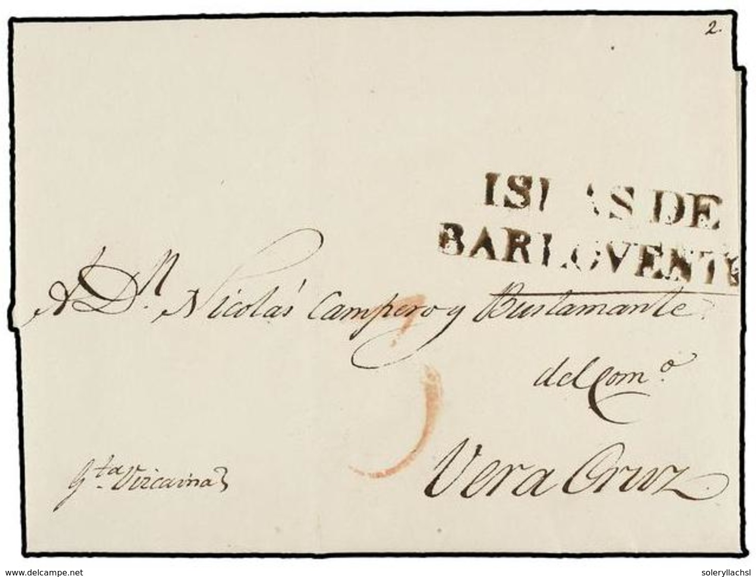 CUBA. 1818 (15 Octubre). HABANA A VERACRUZ. Carta Completa Con Texto. Marca ISLAS DE/BARLOVENTO En Negro Estampada A La  - Otros & Sin Clasificación