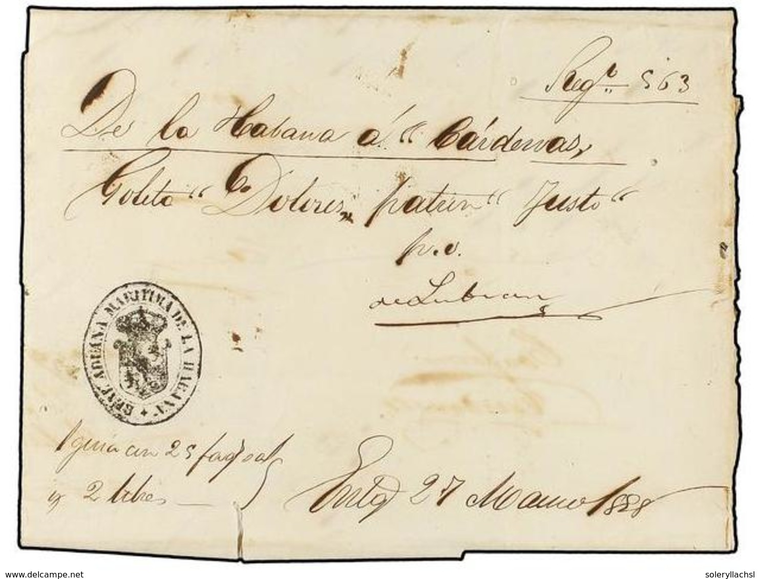 CUBA. 1828. HABANA A CARDENAS. Registro De Embarque De La Goleta "Dolores". Envuelta Completa Con Texto. Marca De La ADU - Otros & Sin Clasificación