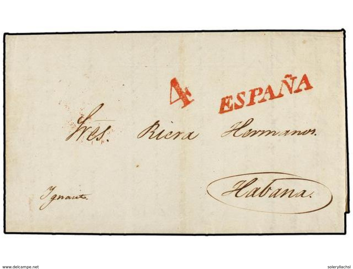 CUBA. 1843 (4 Septiembre). SANTANDER A LA HABANA. Marca De Llegada ESPAÑA En Rojo. PRECIOSA Y RARÍSIMA. - Autres & Non Classés