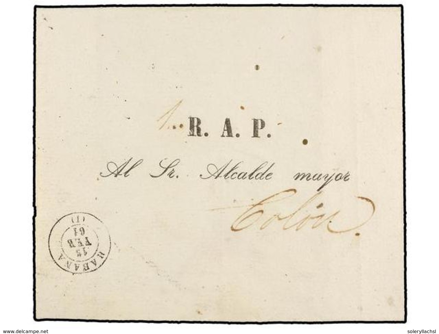 CUBA. 1861. HABANA A COLÓN. Envuelta, Al Dorso Fechador Prefilatélico De NVA.BERMEJA/ISLA DE CUBA En Negro Y Marca Circu - Autres & Non Classés