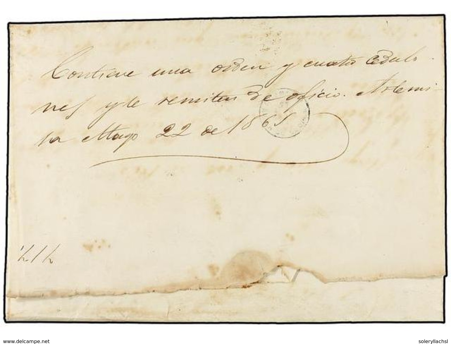 CUBA. Ed.3. 1865. ARTEMISA A GUANAJAY. Envuelta Del Real Servicio Con Sello De 2 Reales Naranja (filigrana Lazos). Mat.  - Otros & Sin Clasificación