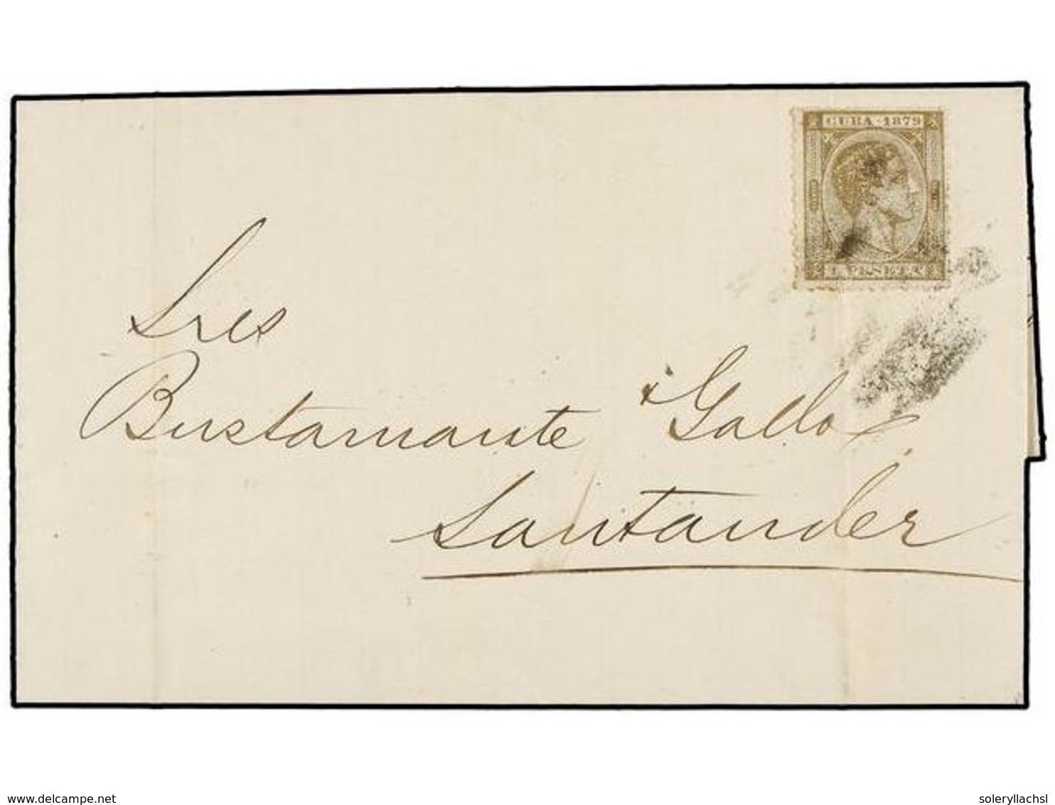 COLONIAS ESPAÑOLAS: CUBA. Ed.55. 1879. HABANA A SANTANDER. 1 Pta. Oliva, Pliegue Vertical De Archivo. Franqueo De Cuatro - Other & Unclassified