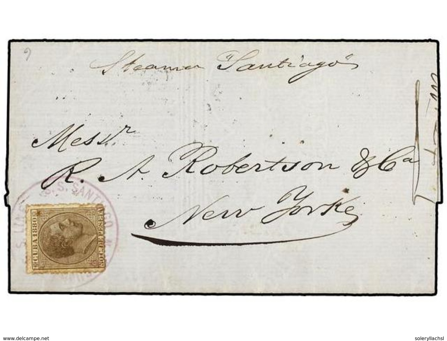 COLONIAS ESPAÑOLAS: CUBA. Yv.60. 1880. CUBA A NEW YORK. 50 Cts. Castaño, Mat. Circular CUBA A U.S./S. LINE/S.S.SANTIAGO  - Sonstige & Ohne Zuordnung